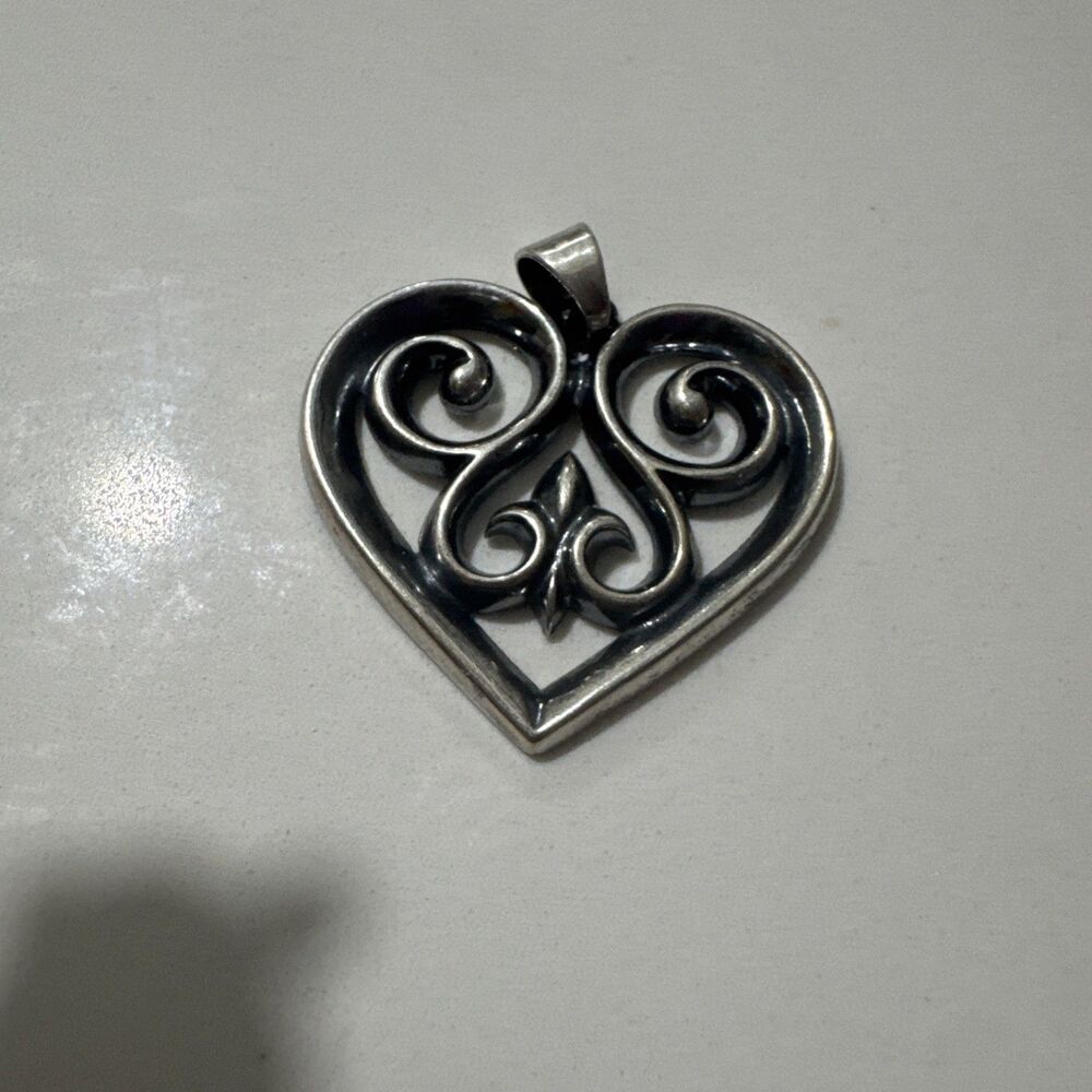 Retired James Avery Sterling Silver 925 Love Scroll French Heart Pendant